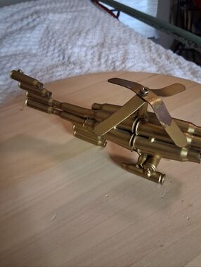 Trench Art Brass Tone Bullet Shell Art Sculpture Helicopter